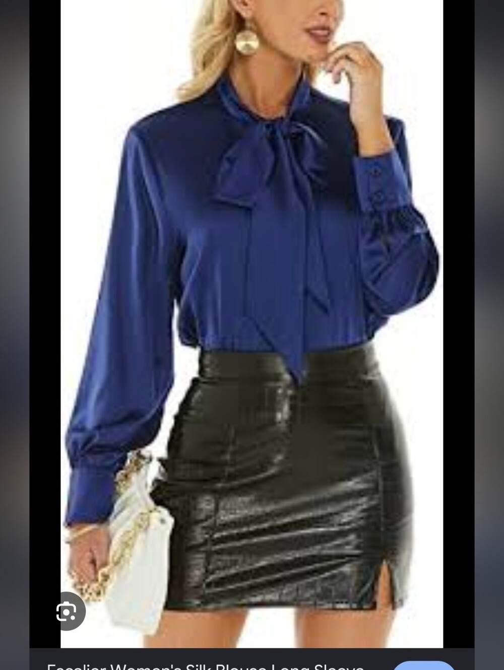 NWT Navy Bow-Tie Satin Blouse..Size:M